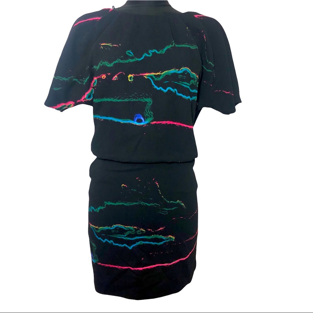 & Other Stories Black Mini Dress with Neon Swirl Accents